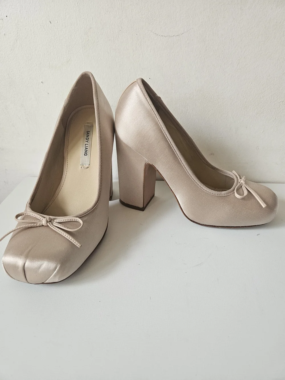 Sandy Liang Pink Satin Bow Accent Pumps
